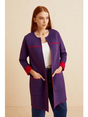 NaraMaxx Kontrast Çizgili Triko Hırka