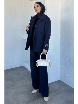 Julude Kemerli Astarlı Trenç Pantolon Tesettür Ikili Takım P-00021464