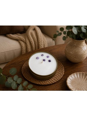 Doğal Taş Temalı 3’lü El Yapımı Aromatik Mum Seti Nazar, Huzur, Ruhsal Denge ve Bereket Gold Teneke Hediyelik Mum