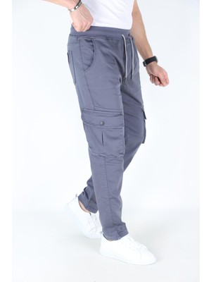 Blayn Jeans Erkek Açık Gri Kargo Cepli Paça Bel Lastikli Likralı Kargo Cep Pantolon