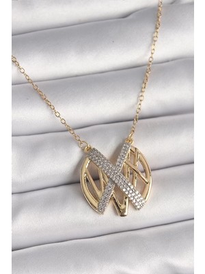 Renas Store 316L Çelik Gold Renk Zirkon Taşlı Vintage Model Kadın Kolye - TJ-BKO9762