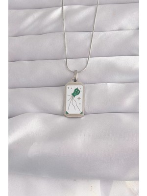 Renas Store 316L Çelik Gümüş Renk Beyaz Mineli Tarot Kolye - TJ-BKO9048