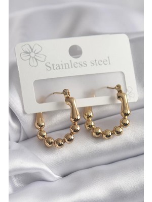 Renas Store 316L Çelik Gold Renk Topçuk Halka Model Kadın Küpe - TJ-BKP8301