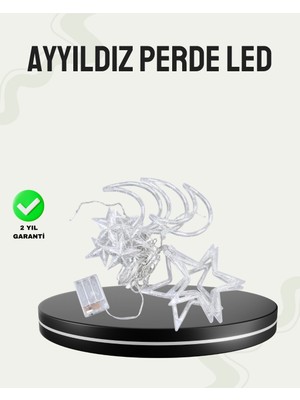 Renas Store Prizli Yıldız Ay Perde LED Işık Ev ve Organizasyon Dekoru