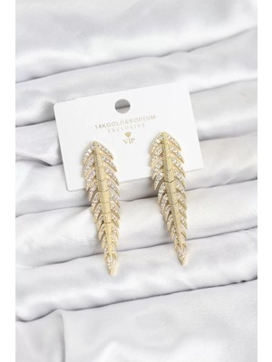 Renas Store Pirinç Gold Renk Balık Sırtı Model Zirkon Taşlı Kadın Küpe - TJ-BKP11516