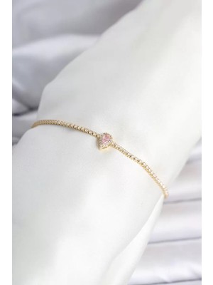 Renas Store Pirinç Gold Renk Pembe Damla Model Su Yolu Kadın Bileklik