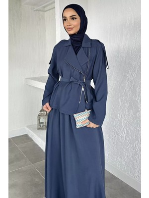 Julude Gülseli Bel Lastikli Etek Ceket Tesettür Ikili Takım P-00020938