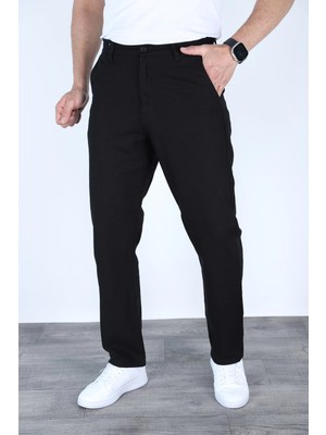 Myrab Denim Yazlık Rahat Kalıp Keten Pantolon Siyah