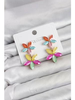 Renas Store Karışık Renkli Kristal Çiçek Küpe TJ-BKP11908