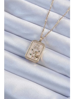 Renas Store 316L Çelik Zincir Altın Renk Zirkon Taşlı Aslan Figürlü Tarot Kolye