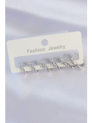 Renas Store Pirinç Gümüş Renk Kalp Model Küpe Seti
