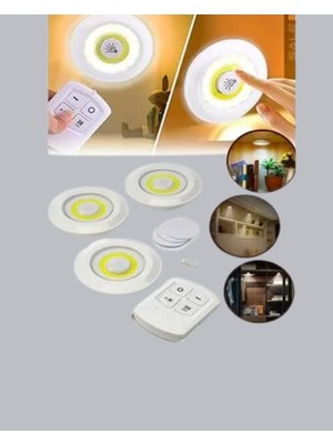 Astraltech Uzaktan Kumanda Ile Kontrol Edilebilen Yapışkanlı 3 Lü Kablosuz LED Spot Lamba