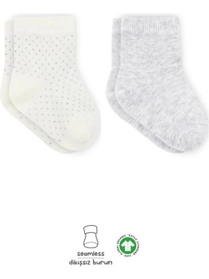 Renas Store Mey Ithalat®   Puan Derby Penye Soket Çorap 2'li BS10103 Gri Ekru