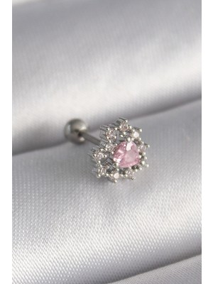 Kap Kaç 316L Çelik Gümüş Renk Zirkon Taşlı Kalp Tragus Piercing