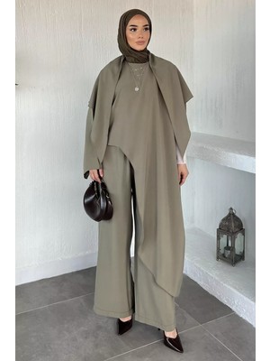Julude Bel Lastikli Pantolon Özel Tasarım Panço Bluz Tesettür Ikili Takım P-00022195