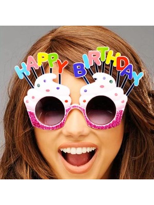 Renas Store Happy Birthday Yazılı Beyaz Fuşya Renk Parti Gözlüğü 12X7 cm