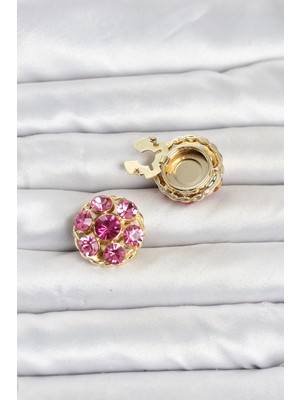Renas Store Pembe Zirkon Taşlı Düğme Veya Manşet Broşu