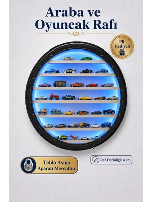 Arkhelais Oyuncak Araba Rafı LED Işıklı Duvar Rafı Lastik Tasarımlı Model Araba Sergileme Standı