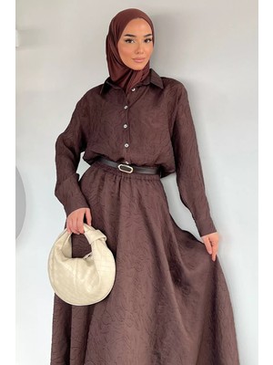 Julude Gülseli Gömlek Etek Tesettür Ikili Takım ( Gömlek Astarsız Etek Astarlıdır) P-00021908