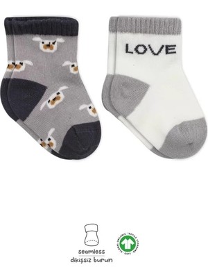 Renas Store Üreticiniz 2'li Love Dog Penye Soket Çorap 10118 Gri
