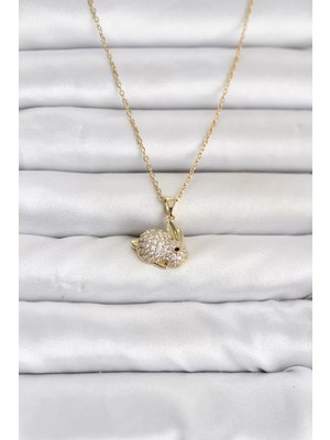 Renas Store 316L Çelik Zincir Gold Renk Zirkon Taşlı Tavşan Model Kadın Kolye TJ-BKO11070