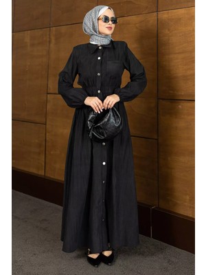 Julude Polo Yaka Boydan Çıtçıtlı Bel Lastikli Tesettür Elbise P-00022684