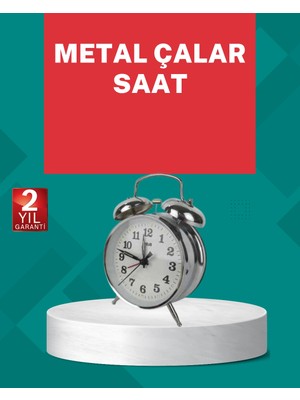 Renas Store Dekoratif Gümüş Işıklı Alarmlı Masa Saati Sessiz Mekanizma