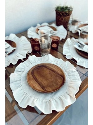 Kai Home 2li Ham Keten Yuvarlak Fırfır Detaylı Amerikan Servis/ Supla