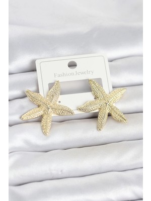 Renas Store Gold Renk Pirinç Deniz Yıldızı Model Kadın Küpe