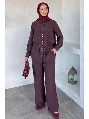 Julude Bel Lastikli Pantolon Tesettür Gömlek Ikili Takım P-00022192