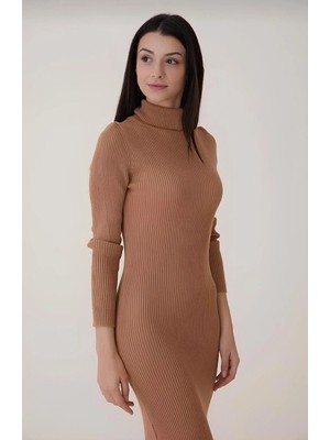 Exit Collection Balıkçı Yaka Vücudu Saran Kadın Triko Uzun Elbise 125 cm