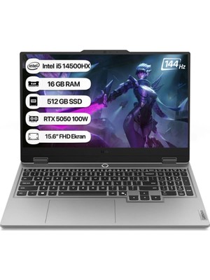 Lenovo LOQ Intel Core i5 14500HX 16GB 512GB SSD RTX5050 Freedos 15.6" Taşınabilir Bilgisayar 83JE0128TR