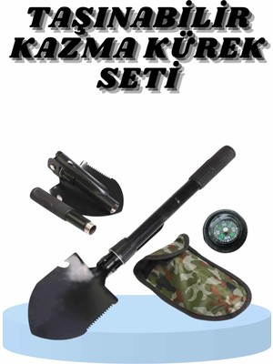 Valor Çelik Katlanır Fonksiyonel Kamp Kazma Kürek ve Kesme Aleti Seti Küçük Kazma Kürek Seti
