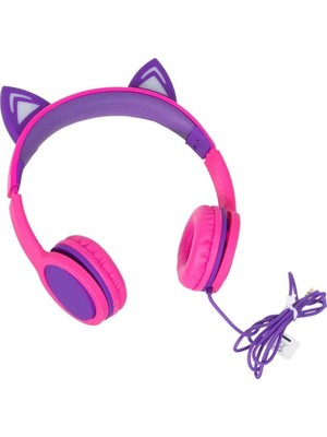 Uravas Store Işıklı Kedi Kulaklı Kablolu Kulak Üstü Kulaklık