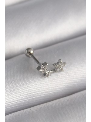 Belirtilmemiş 316L Çelik Gümüş Renk Zirkon Taşlı Yıldız Tragus Piercing