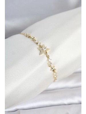 Renas Store Gold Renk Pirinç Yıldız Model Asansörlü Kadın Bileklik TJ-BB8546
