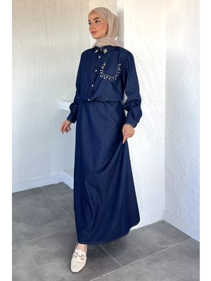 Julude Bel Lastikli Etek Taş Işlemeli Gömlek Tesettür Ikili Takım P-00022527