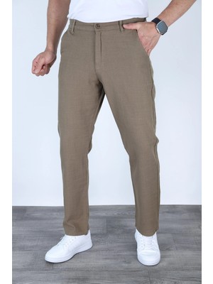 Myrab Denim Yazlık Rahat Kalıp Keten Pantolon Vizon