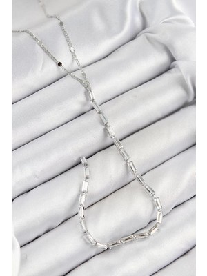 Renas Store Pirinç Zirkon Taşlı Model Gümüş Renk Y Kolye - TJ-BKO10451