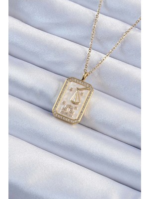 Belirtilmemiş 316L Çelik Zincir Altın Renk Zirkon Taşlı Çerçeveli Tarot Kolye