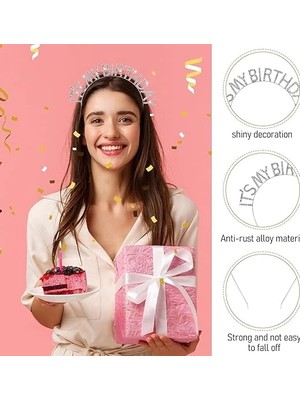 Renas Store Kristal Taşlı Gümüş Renk İT39S My Birthday Yazılı Doğum Günü Parti Tacı 14X16 cm