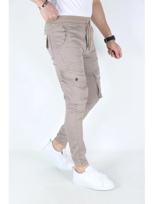 Blayn Jeans Erkek Nohut Kargo Cepli Paça Bel Lastikli Likralı Kargo Cep Pantolon
