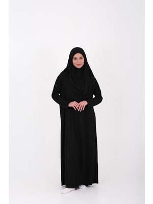 Tek Parça Namaz Elbisesi Boydan Giymeli Siyah Çantalı