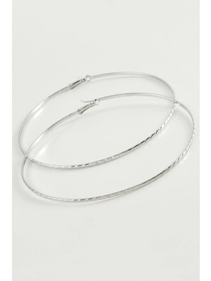 Renas Store Zincir Çizgili Metal Halka Küpe 8-9-10 cm