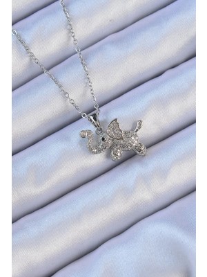 Renas Store 316L Çelik Zincir Gümüş Renk Zirkon Taşlı Fil Kolye - TJ-BKO9092