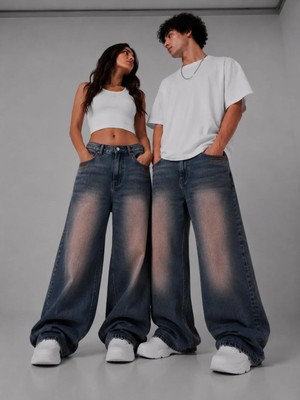 St.Poll Eskitme Bakır Yıkamalı Unisex Baggy Jeans Pantolon