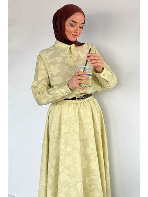Julude Gülseli Gömlek Etek Tesettür Ikili Takım ( Gömlek Astarsız Etek Astarlıdır) P-00021908