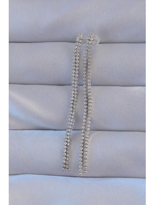 Belirtilmemiş Pirinç Gümüş Renk Zirkon Taşlı Su Yolu Model Küpe