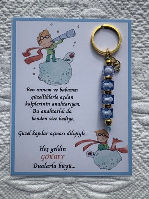 İ&DBABY 100 Adet Küçük Prens Temalı Isme Özel Tasarım Mavi Anahtarlık Hastane Yeni Doğan 40 Mevlidi Hediyelik