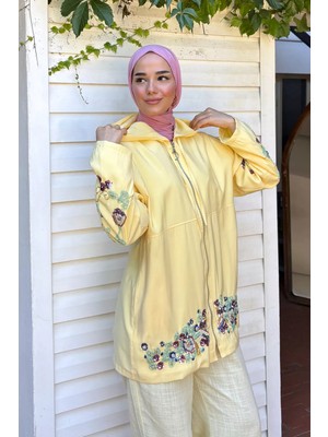 Julude Gülseli Boncuk Işlemeli Kapüşonlu Tesettür Kap P-00022656